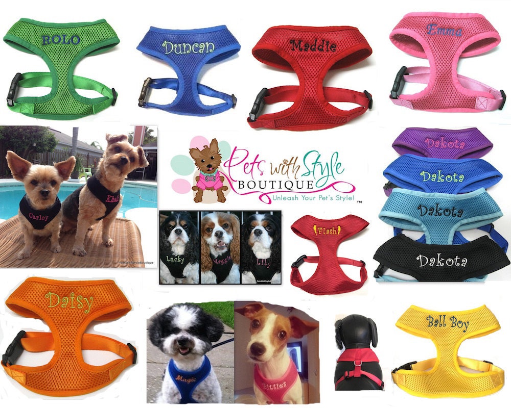 Personalized Soft Mesh Dog Harness Custom Embroidered with