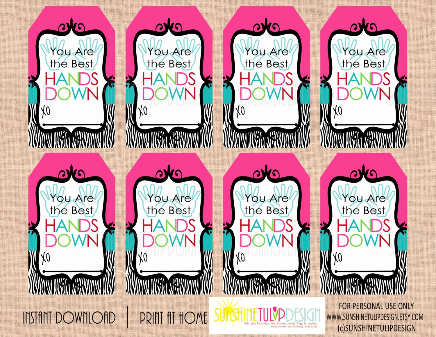 Printable You are the Best HANDS DOWN Gift Tags Printable