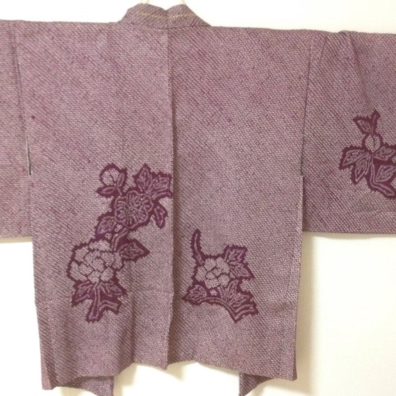 Vintage Japanese Haori shibori cardigan silk kimono purple