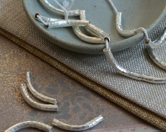 Silver Tube Beads, Long Tube Beads, Hill Tribe Silver Tube Beads, Hammered Silver Beads, 40x5mm Thailand Silver Handmade Beads, One, AL15