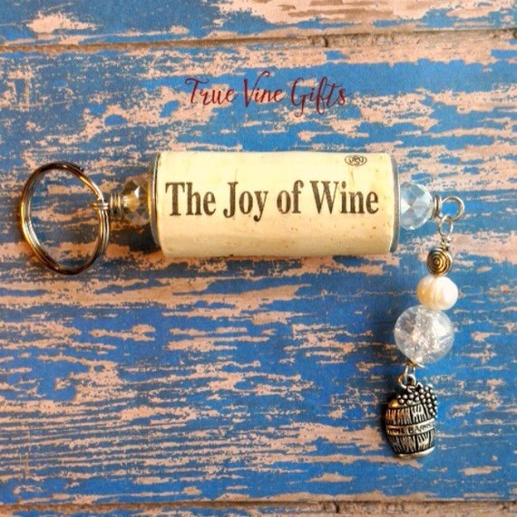 Wine Cork Keychain with Wine Barrel Charm by TrueVineGifts on Etsy