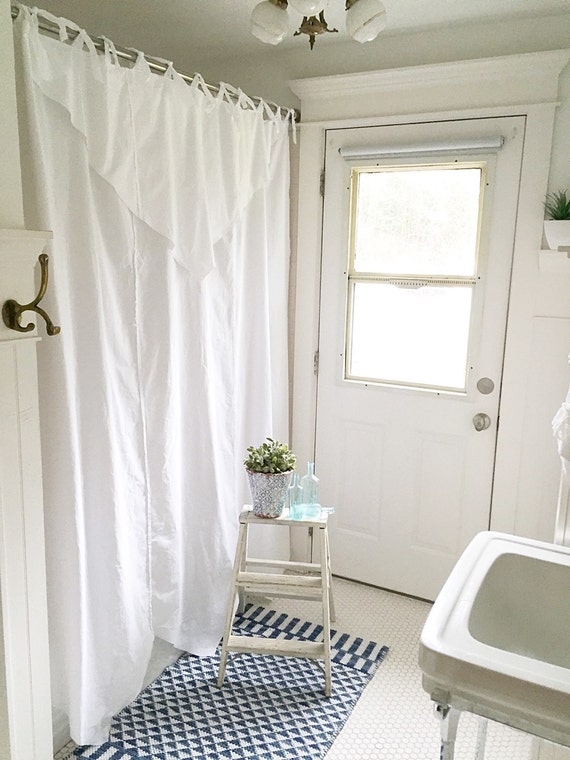 White Bohemian Bathroom Shower Curtain Hand Made 82 long