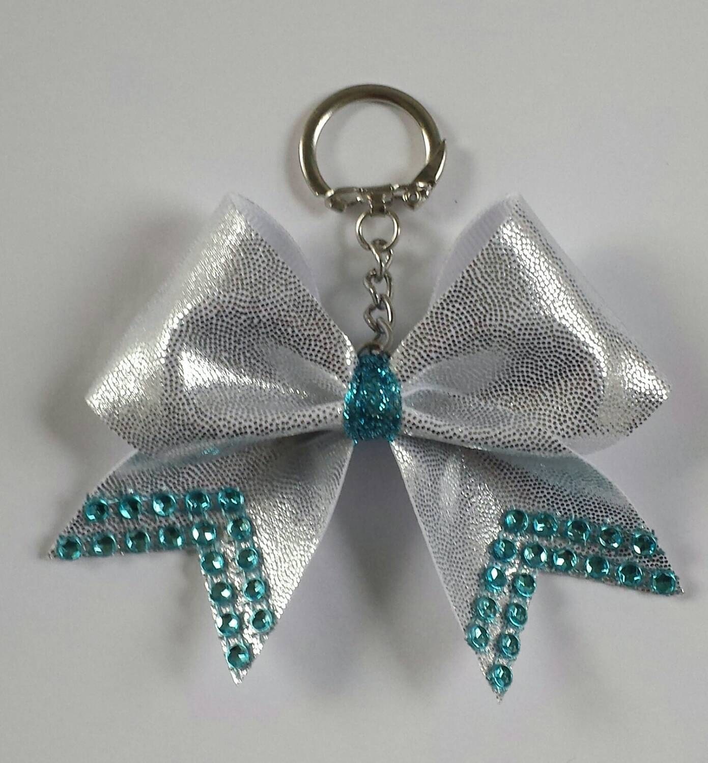 Cheer Bow Key Chain Shiny Silver & Blue Red Pink Purple or