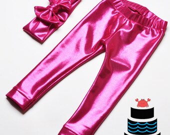 Metallic Hot Pink Leggings and Headband set Baby/Toddlers/Girls