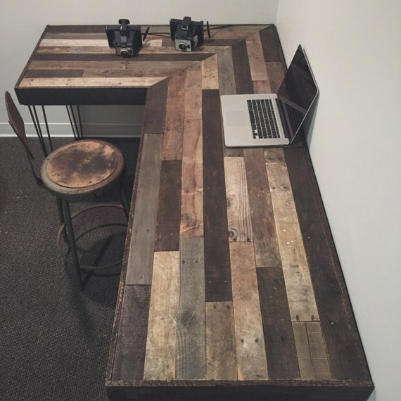 Rustic L-Shaped Desk Made from Reclaimed Wood