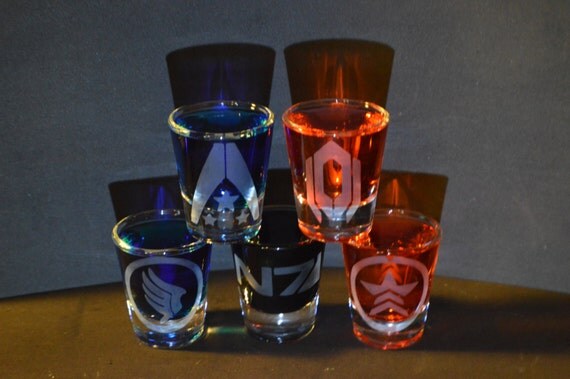 Mass effect etched shot glass set of 5 fan art