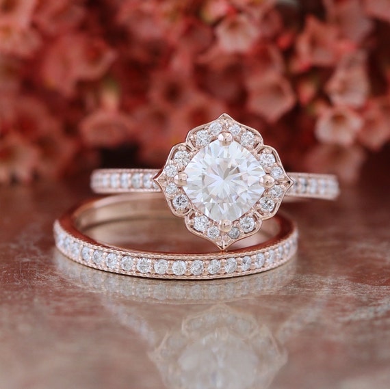 14k Rose Gold Forever One Moissanite Engagement Ring Bridal