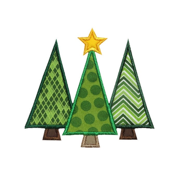 Three Christmas Trees Applique Machine Embroidery Design