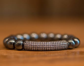 Addiction Clearing Hematite with Gunmetal Pave Bar