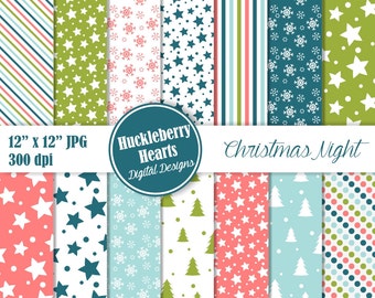 80% OFF SALE Christmas Paper, Digital Christmas Paper, Digital Scrapbook Paper, Christmas Patterns, Christmas Stars, Christmas Polka Dots