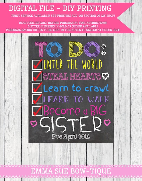 Big Sister Announcement Chalkboard Sign personalized