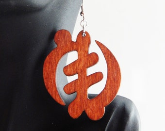 Natural Wood Earrings Gye Nyame Jewelry African Jewelry Adinkra Symbol dangle Supermacy of God Wood Earrings Afrocentric Jewelry Cute
