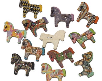 10/20/40 Multicoloured Horse Shaped 2 Holed Wood Sewing Buttons Scrapbooking, Craft, Card Making, Embellishments