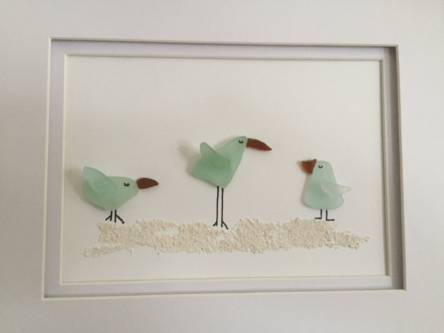 Day at the beach Sea Glass Bird Art with Sand