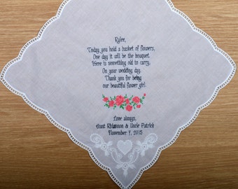 Something old !!! Personalized Wedding Handkerchief for flower girl. Flower girl handkerchief. Gift to flowergirl! Today you hold a basket