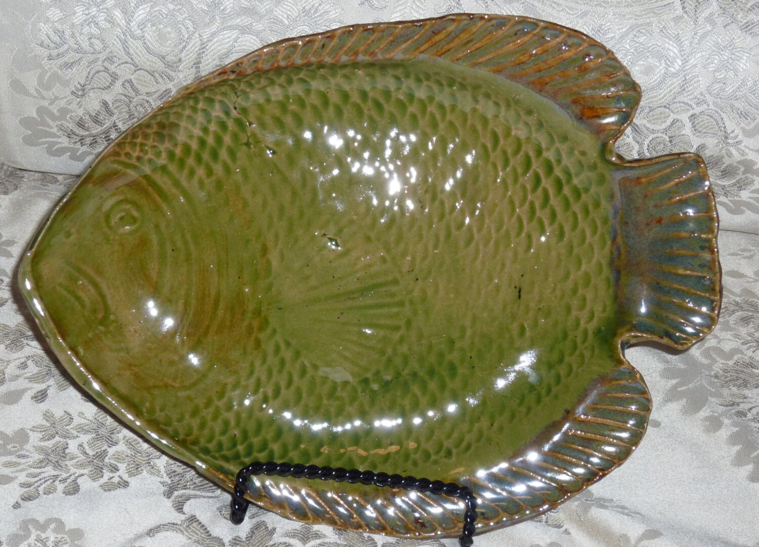 Pottery Fish Plate Platter Stoneware by PotteryLaceNautical