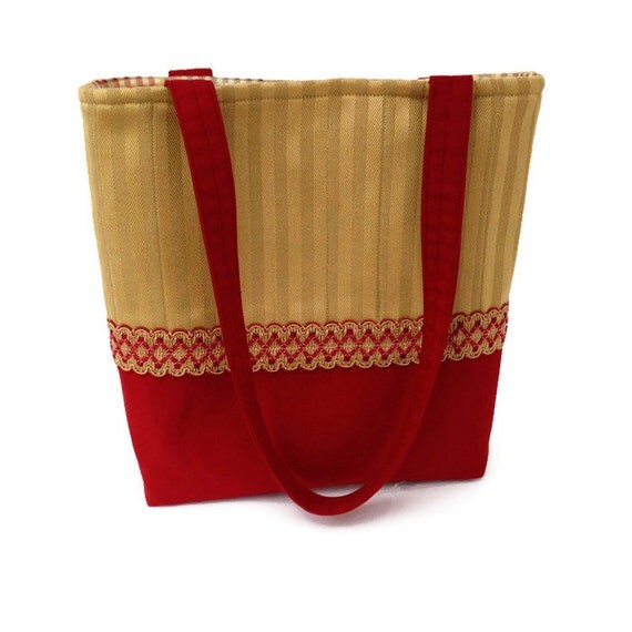 Red handbag Fabric tote bag Large tote bag Unique handbag