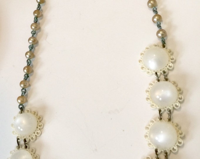 Lucite Cabochon Pearlized Necklace Vintage 1960's-OOAK