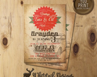 Vintage Car Birthday Invitation, Car Party Invite, Vintage Car Party Invitation, DIGITAL YOU PRINT