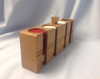 Vintage wood poker chip holder, poker chip caddy, poker holder with chips, horseshoe poker chips