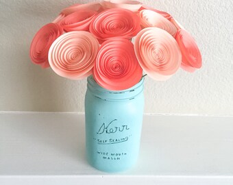 Paper Flowers - Peach and Coral - Wedding Centerpieces - Home Decor - Swirl Paper Flowers - Anniversary Gift - Baby Shower Decorations