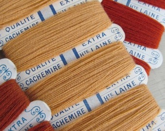 Three vintage French threads on gorgeous cards~CACHEMIRE QUALITE EXTRA~3 different shades~Wonderful haberdashery display