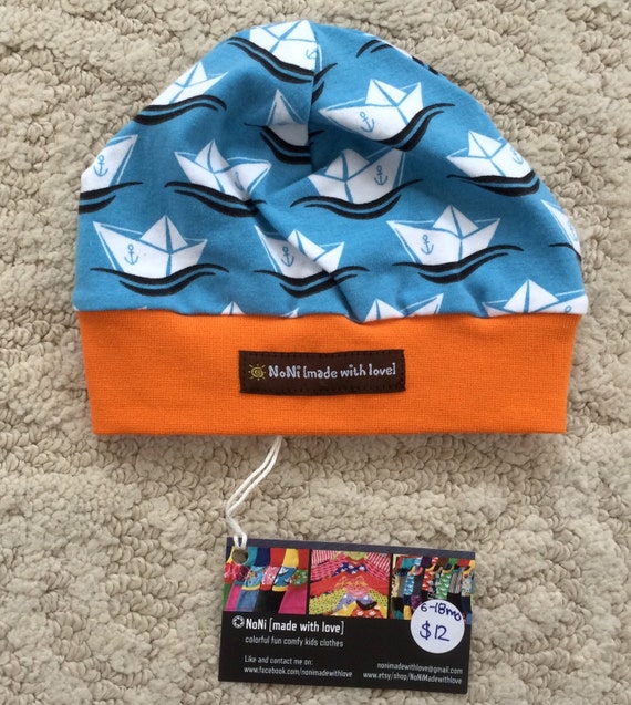 Handmade fun colorfull nautical hat beanie boats blue