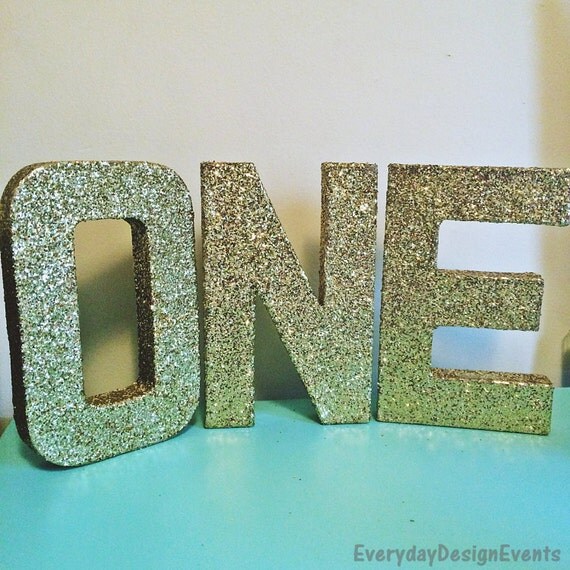 Gold ONE sign First Birthday Glitter LettersOne Year Old