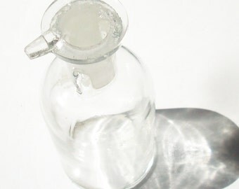 Antique Apothecary Bottle / Unknown Use / Ground Glass stopper / Lightly Textured Edge of Top