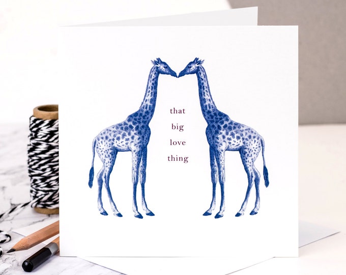 Giraffe Valentines Card; Giraffe Love Card; I Love You Card; Card For Husband; Card For Wife; Wedding Card; Giraffe Anniversary Card (GC029)