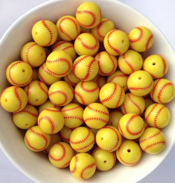 20mm Softball Chunky Bubblegum Beads Set of 10