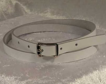 White leather belt with 1/2 inch nickel buckle Made to Order