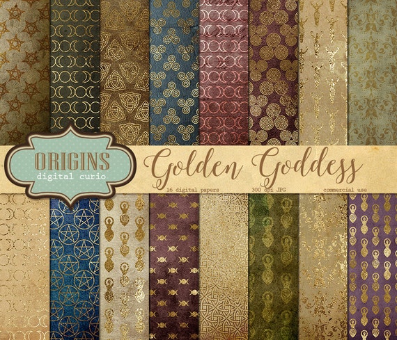 Gold Goddess Digital Paper occult magick by OriginsDigitalCurio