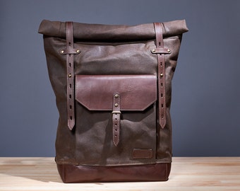 Green waxed canvas backpack. Waxed canvas leather by InnesBags