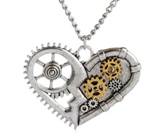 Steampunk Style Heart Pendant Necklace