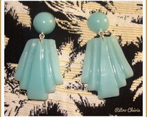Boucles D'oreilles Clip Art Déco - Pendentif Couronne Avec CZ Multicolore, Bleu Et Vert, Neuves