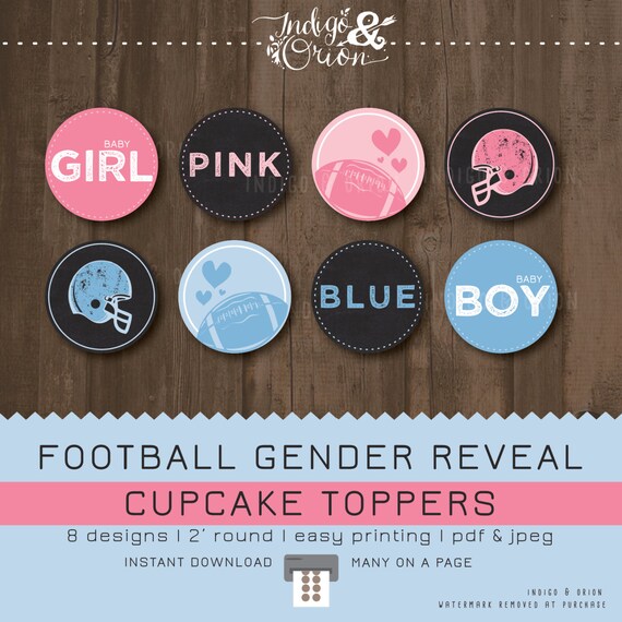 Gender reveal Cupcake Toppers Football Pink vs Blue Girl
