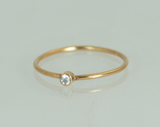 Tiny CZ Diamond Ring, Solid Rose Gold Diamond Stacking Ring, Solid 14k Gold Diamond Ring, Diamond Mothers Ring, April Birthstone, Diamond