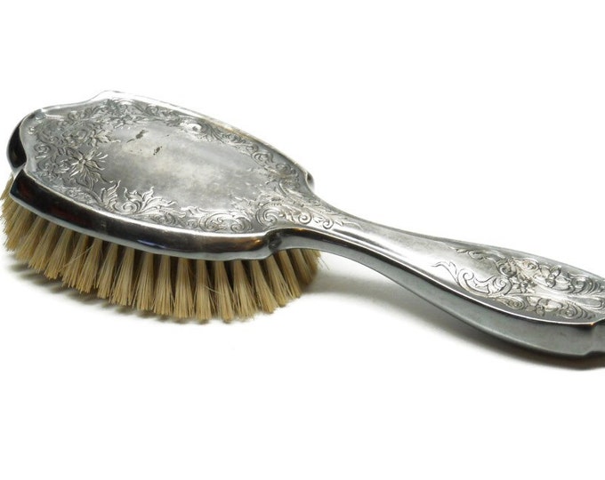 Storewide 25% Off SALE Vintage D & Co Silver Plated Vanity Hairbrush Featuring Victorian Style Embossed Scrolling Design