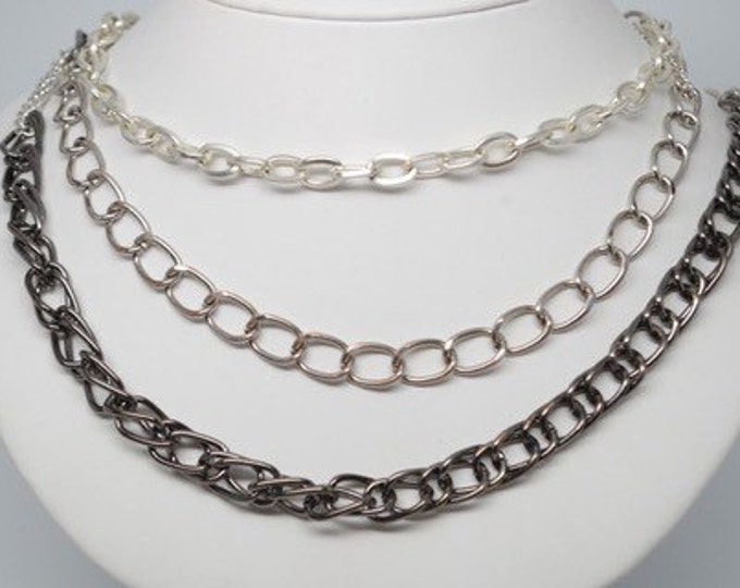 Storewide 25% Off SALE Vintage Silver Tone Multi Stranded Designer Fashion Necklace Featuring Graduated Chain Link Design