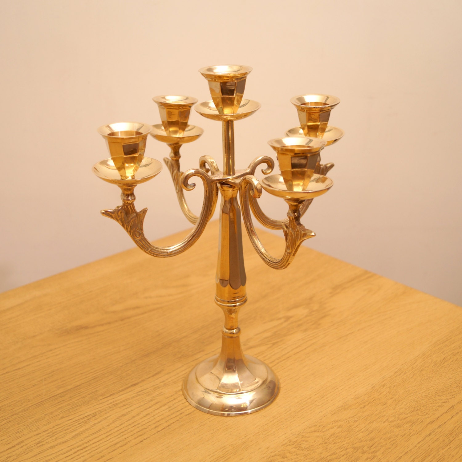 Vintage Brass Candelabra For Five Candles 