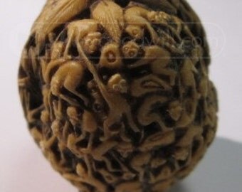 VERY RARE Walnut Shell Carved with Monkeys c. early twentieth century Truly One-of-a-Kind