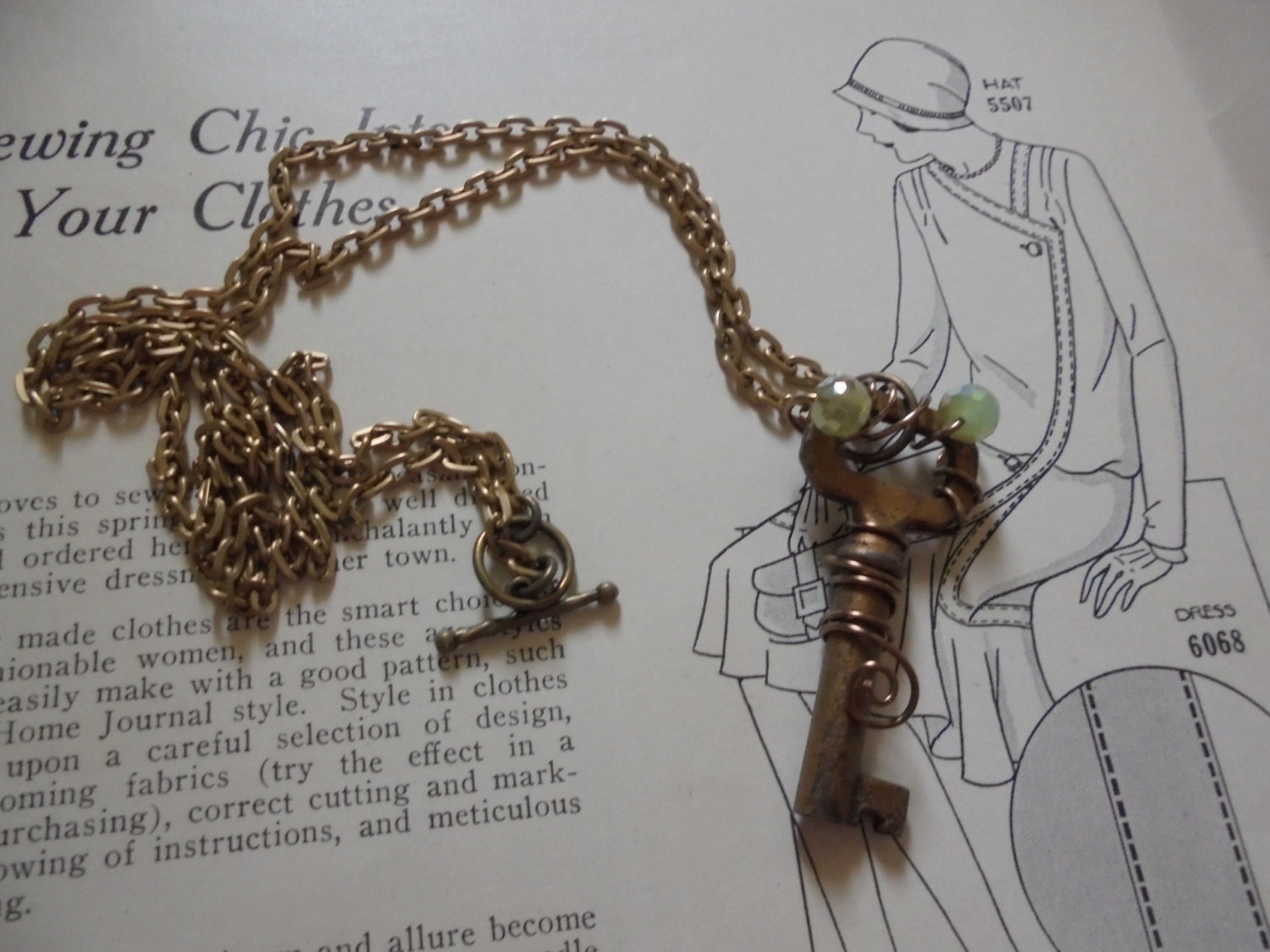 Wire wrapped vintage brass key necklace