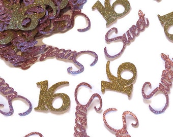 Sweet 16 confetti, pink and gold sweet sixteen party decorations, 16th birthday, custom, 50CT, glitter, teens, girls, glitter, sixteenth