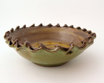 Green Beige Handmade Ceramic Serving Bowl, Stoneware Pottery Large Serving Dish