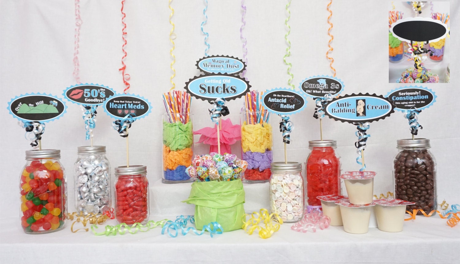 60th Candy Buffet Signs available in 9 colors 60th Birthday