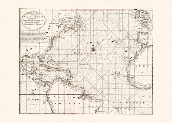 ANTIQUE WEST INDIES Map Nautical Chart of the West Indies