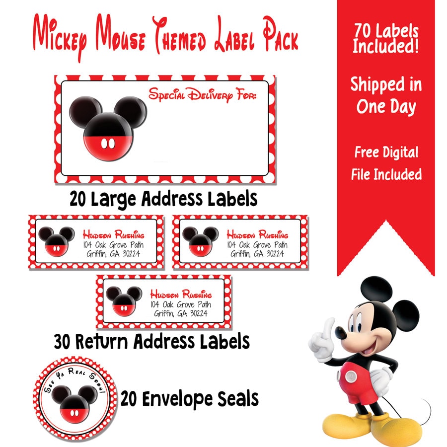 Mickey Mouse Themed Address Label Party Pack 70 Mickey Mouse