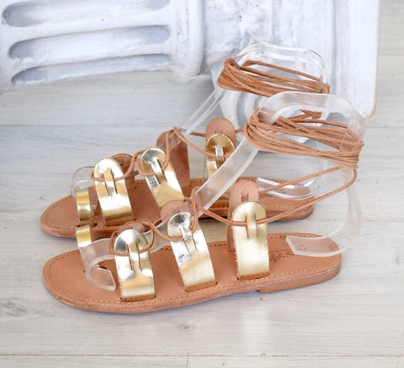 Gold sandals rope sandals Lace up Greek Sandals gold