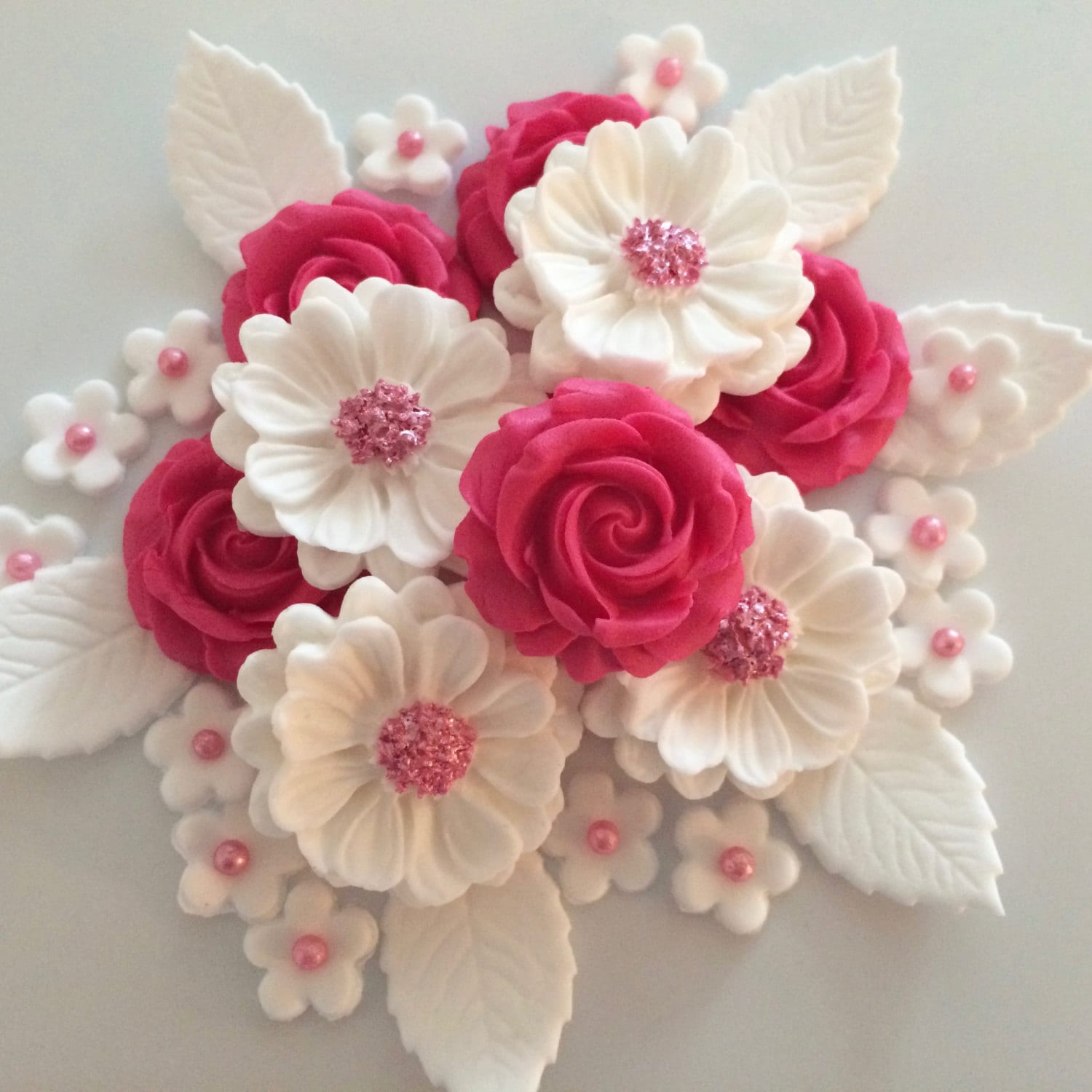 PINK ROSE BOUQUET Edible Sugar Paste Flowers Cake Decorations